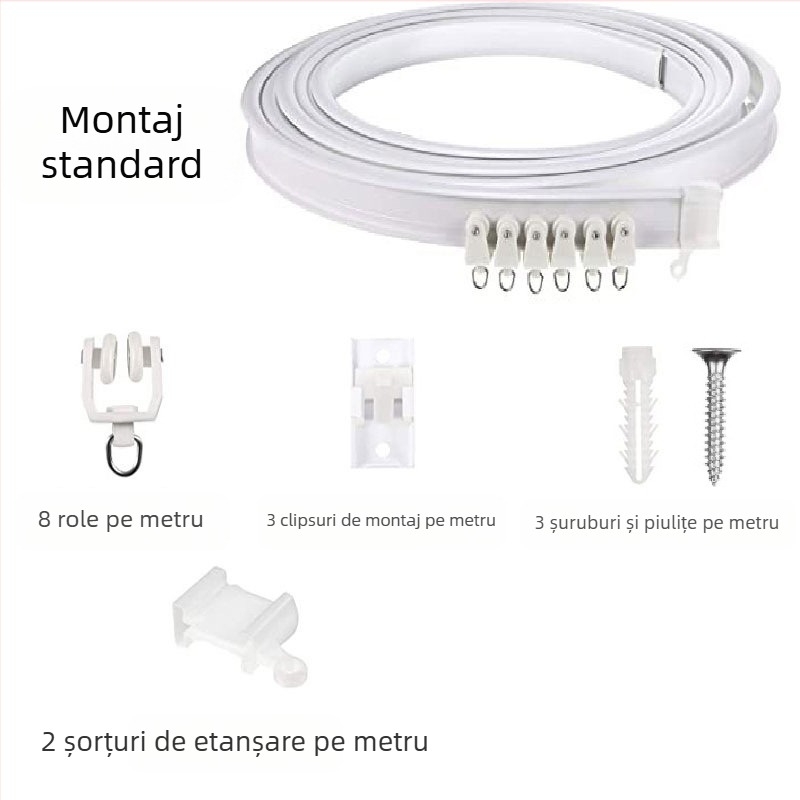 Bixiao șină pentru perdele – șină în formă de U, curbată; exterior din plastic, interior din oțel; stil modern minimalist; nepersonalizabil; fără mărci private licențiate