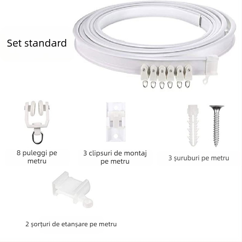 Bixiao șină pentru perdele – șină în formă de U, curbată; exterior din plastic, interior din oțel; stil modern minimalist; nepersonalizabil; fără mărci private licențiate