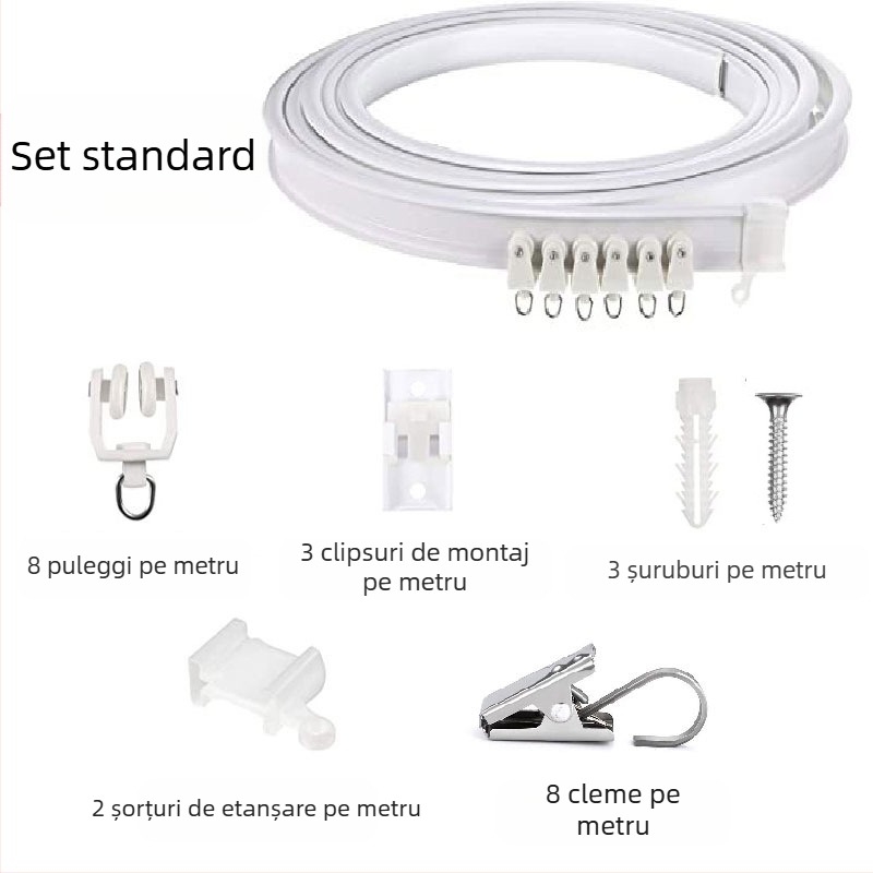 Bixiao șină pentru perdele – șină în formă de U, curbată; exterior din plastic, interior din oțel; stil modern minimalist; nepersonalizabil; fără mărci private licențiate