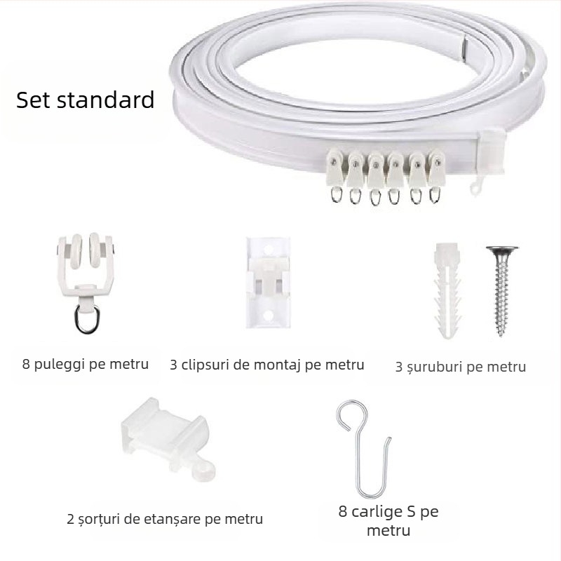 Bixiao șină pentru perdele – șină în formă de U, curbată; exterior din plastic, interior din oțel; stil modern minimalist; nepersonalizabil; fără mărci private licențiate