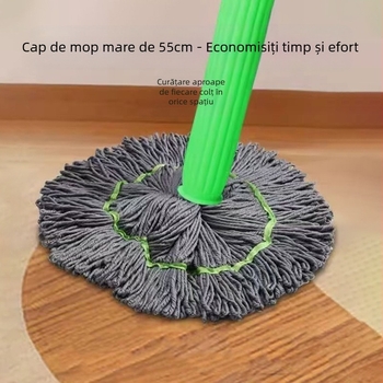 Mop rotativ cu cap din microfibră, mecanism de auto-storsare și rotație, tijă telescopică din oțel inoxidabil de 1,3 m, capacitate de încărcare peste 10 kg
