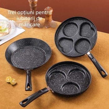Tigaie antiaderentă din piatră medicinală, inimă pentru ouă, mini tigaie cu patru găuri, fund plat (Modelul 01; Material: piatră medicinală; Adâncime: 3,5 cm)