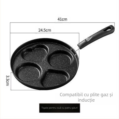 Tigaie antiaderentă din piatră medicinală, inimă pentru ouă, mini tigaie cu patru găuri, fund plat (Modelul 01; Material: piatră medicinală; Adâncime: 3,5 cm)
