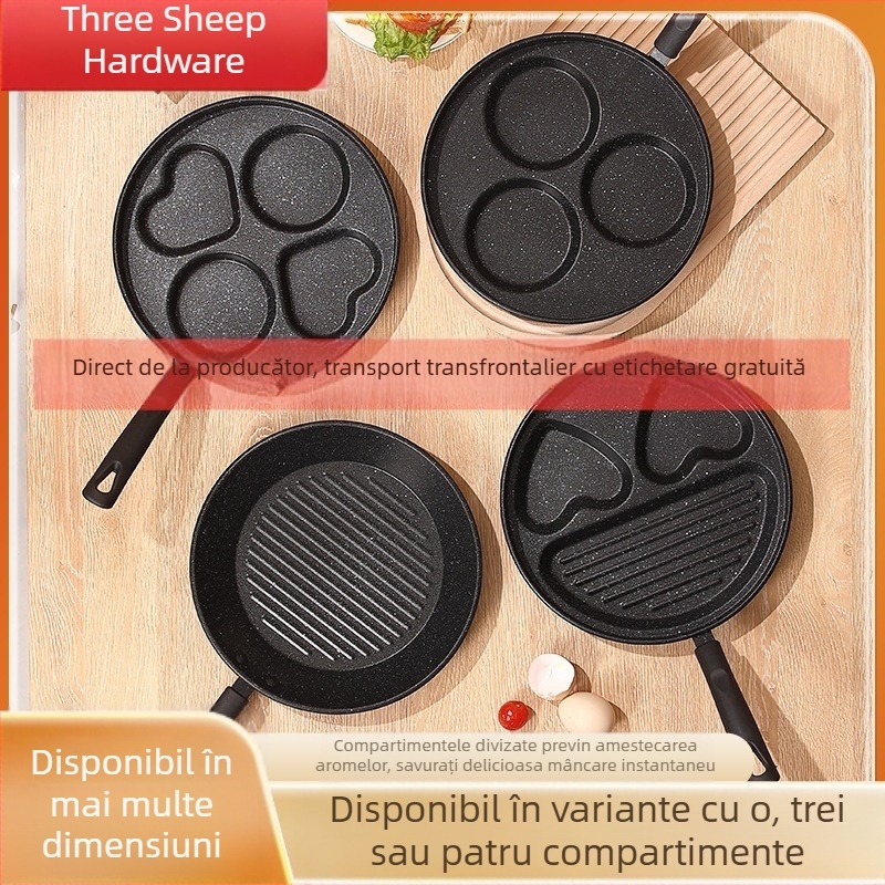 Tigaie antiaderentă din piatră medicinală, inimă pentru ouă, mini tigaie cu patru găuri, fund plat (Modelul 01; Material: piatră medicinală; Adâncime: 3,5 cm)