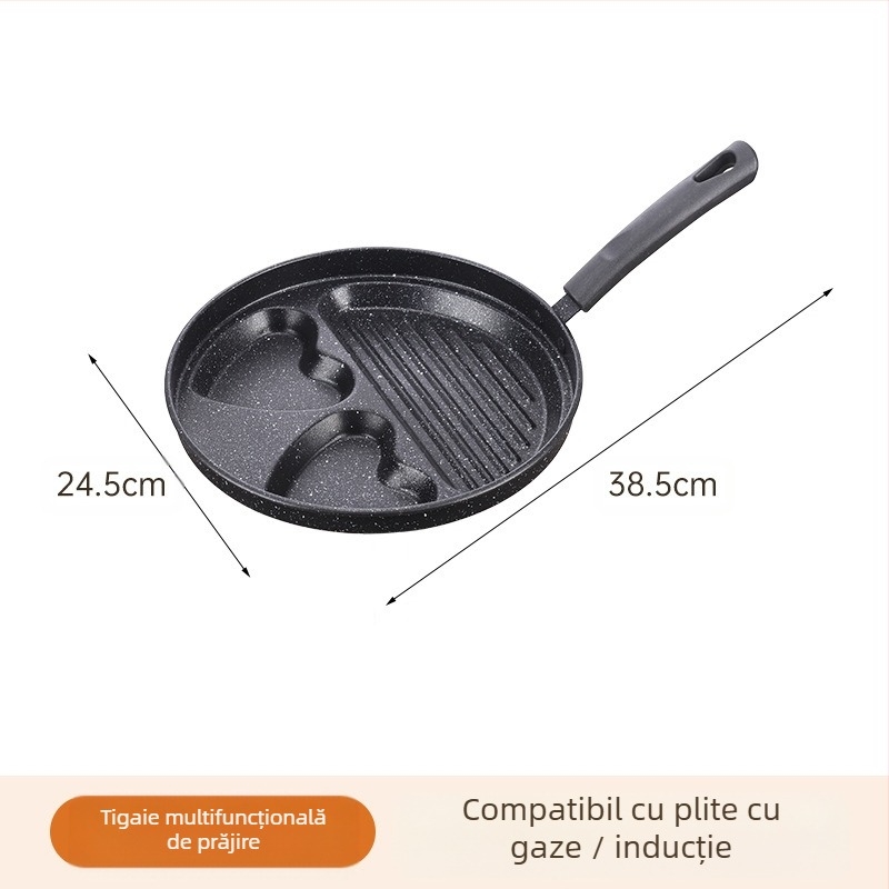 Tigaie antiaderentă din piatră medicinală, inimă pentru ouă, mini tigaie cu patru găuri, fund plat (Modelul 01; Material: piatră medicinală; Adâncime: 3,5 cm)