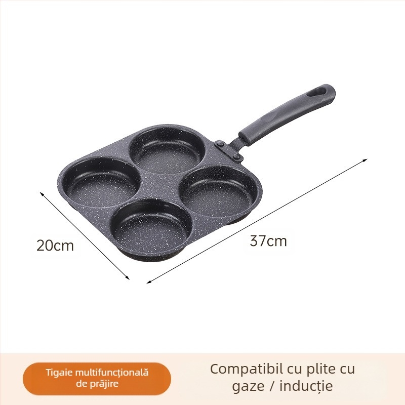 Tigaie antiaderentă din piatră medicinală, inimă pentru ouă, mini tigaie cu patru găuri, fund plat (Modelul 01; Material: piatră medicinală; Adâncime: 3,5 cm)
