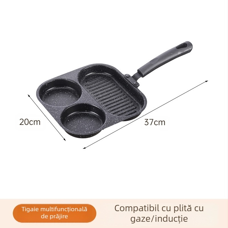 Tigaie antiaderentă din piatră medicinală, inimă pentru ouă, mini tigaie cu patru găuri, fund plat (Modelul 01; Material: piatră medicinală; Adâncime: 3,5 cm)