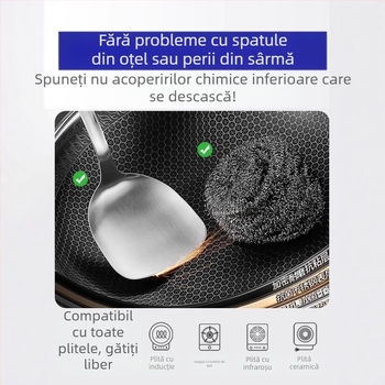 Wok din oțel inoxidabil cu strat antiaderent, fund adânc, 1 kg, compatibil cu toate plitele, design modern minimalist