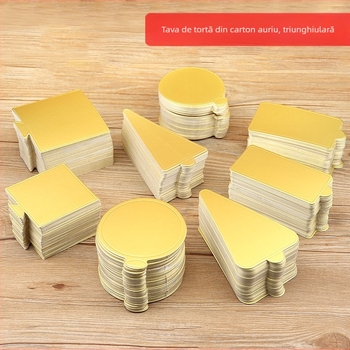 Bază triunghiulară de mousse pentru prăjituri, hârtie de copt din carton alb alimentar, 350 g/m², acoperire aurie, stil modern minimalist.