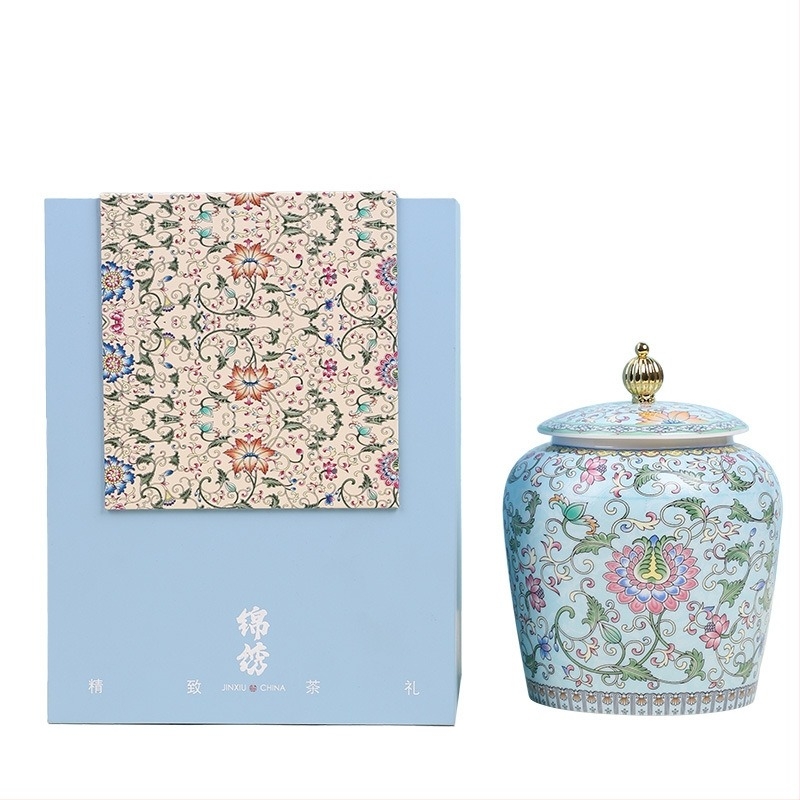 Canistră de ceai ceramic emailat, în stil palat, cu model emailat, stil chinezesc nou