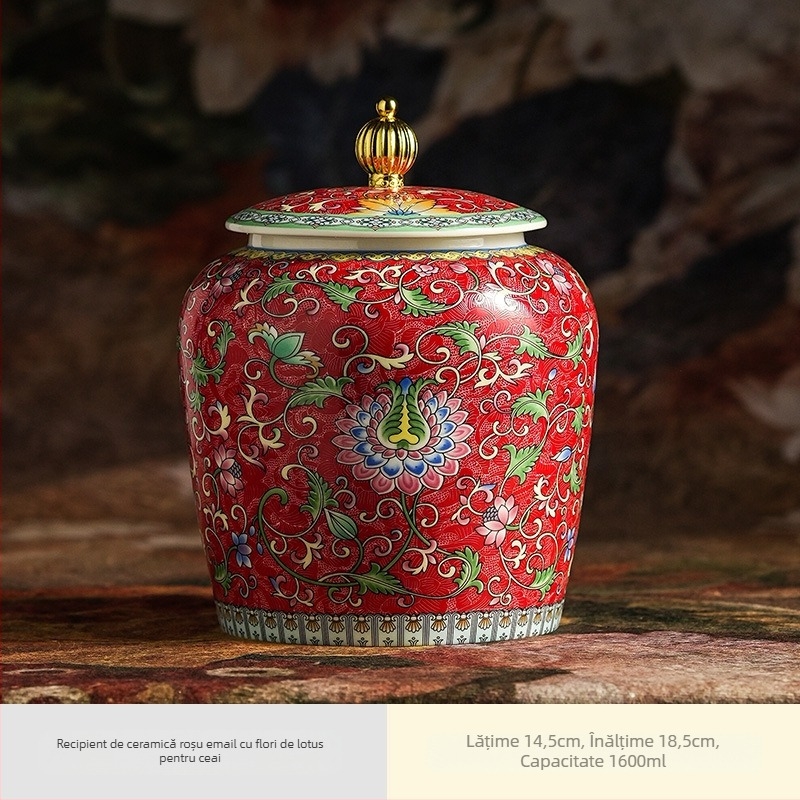 Canistră de ceai ceramic emailat, în stil palat, cu model emailat, stil chinezesc nou