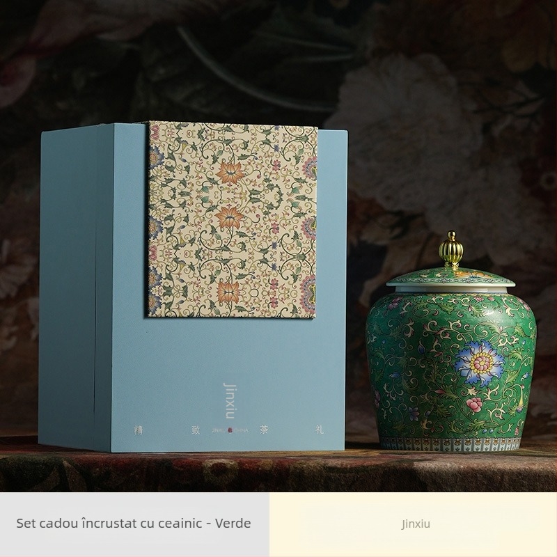 Canistră de ceai ceramic emailat, în stil palat, cu model emailat, stil chinezesc nou