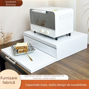 Raft glisant pentru cuptorul cu microunde, placă de susținere pentru blat, cu braț telescopic — design simplu și modern (Material: oțel cu conținut de carbon; Model: placă de sertar pentru microunde; Prelucrare: personalizată după desene)