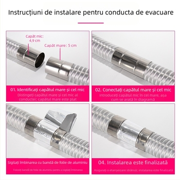 Conductă evacuare pentru încălzitor de apă pe gaz, din oțel inox, cu folie de aluminiu, furtun extensibil, model Y-RSQ-LBDT-60, Conjoranco