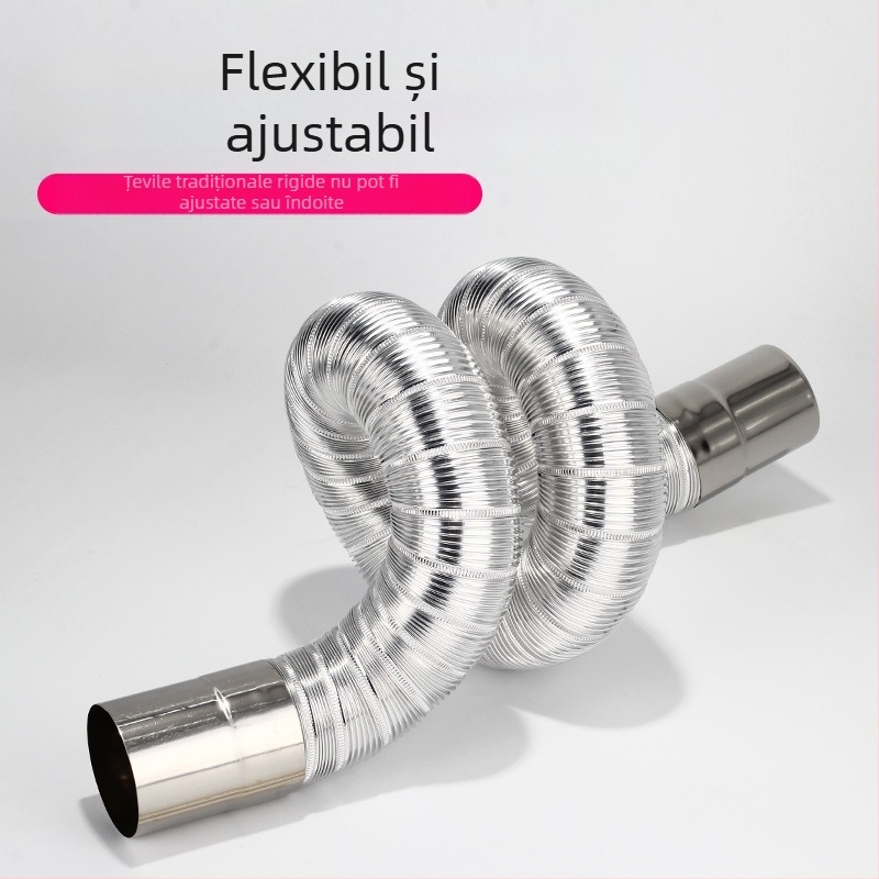 Conductă evacuare pentru încălzitor de apă pe gaz, din oțel inox, cu folie de aluminiu, furtun extensibil, model Y-RSQ-LBDT-60, Conjoranco