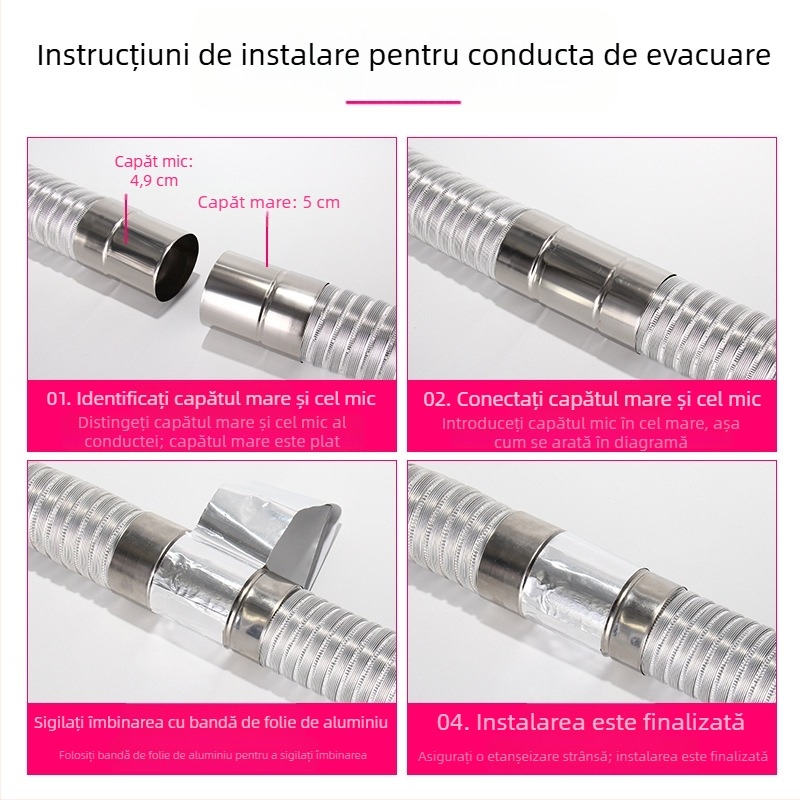 Conductă evacuare pentru încălzitor de apă pe gaz, din oțel inox, cu folie de aluminiu, furtun extensibil, model Y-RSQ-LBDT-60, Conjoranco