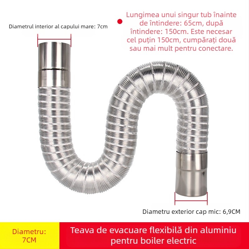 Conductă evacuare pentru încălzitor de apă pe gaz, din oțel inox, cu folie de aluminiu, furtun extensibil, model Y-RSQ-LBDT-60, Conjoranco