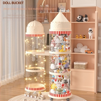 Galeată de depozitare pentru păpuși, cutie din plastic pentru organizarea jucăriilor, design multistrat (1-4 niveluri) pentru depozitare în living, stil creativ