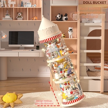 Galeată de depozitare pentru păpuși, cutie din plastic pentru organizarea jucăriilor, design multistrat (1-4 niveluri) pentru depozitare în living, stil creativ