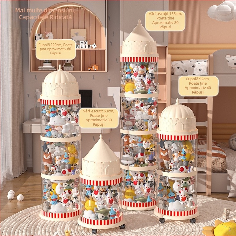 Galeată de depozitare pentru păpuși, cutie din plastic pentru organizarea jucăriilor, design multistrat (1-4 niveluri) pentru depozitare în living, stil creativ