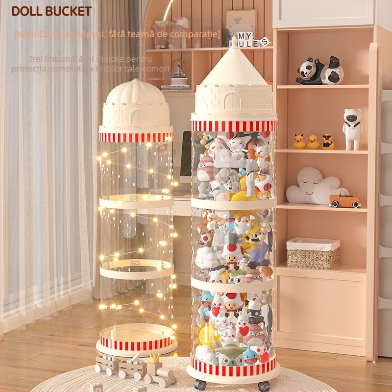 Galeată de depozitare pentru păpuși, cutie din plastic pentru organizarea jucăriilor, design multistrat (1-4 niveluri) pentru depozitare în living, stil creativ