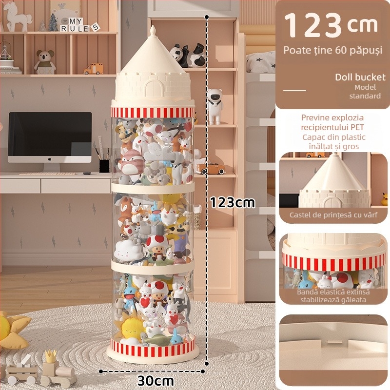 Galeată de depozitare pentru păpuși, cutie din plastic pentru organizarea jucăriilor, design multistrat (1-4 niveluri) pentru depozitare în living, stil creativ