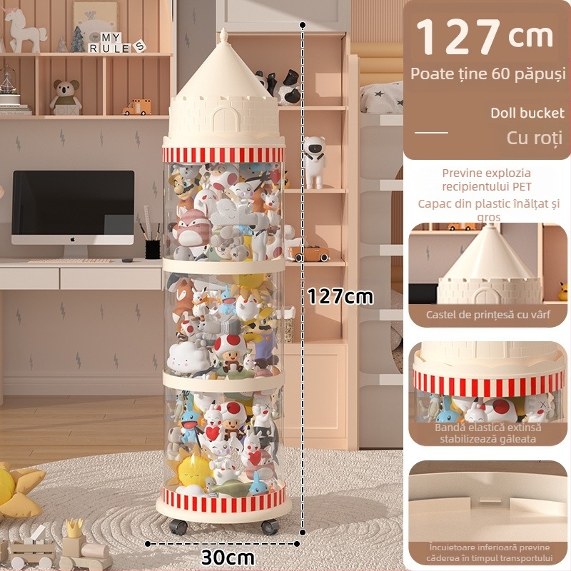 Galeată de depozitare pentru păpuși, cutie din plastic pentru organizarea jucăriilor, design multistrat (1-4 niveluri) pentru depozitare în living, stil creativ