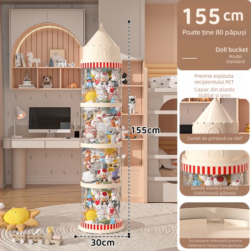 Galeată de depozitare pentru păpuși, cutie din plastic pentru organizarea jucăriilor, design multistrat (1-4 niveluri) pentru depozitare în living, stil creativ