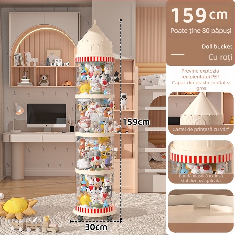 Galeată de depozitare pentru păpuși, cutie din plastic pentru organizarea jucăriilor, design multistrat (1-4 niveluri) pentru depozitare în living, stil creativ