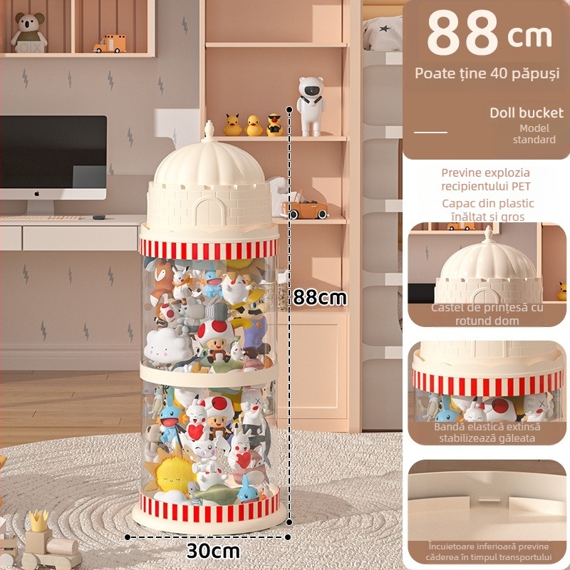 Galeată de depozitare pentru păpuși, cutie din plastic pentru organizarea jucăriilor, design multistrat (1-4 niveluri) pentru depozitare în living, stil creativ