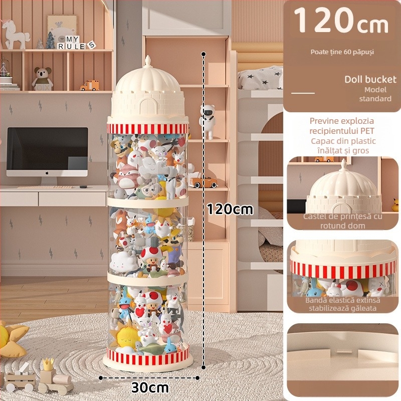 Galeată de depozitare pentru păpuși, cutie din plastic pentru organizarea jucăriilor, design multistrat (1-4 niveluri) pentru depozitare în living, stil creativ