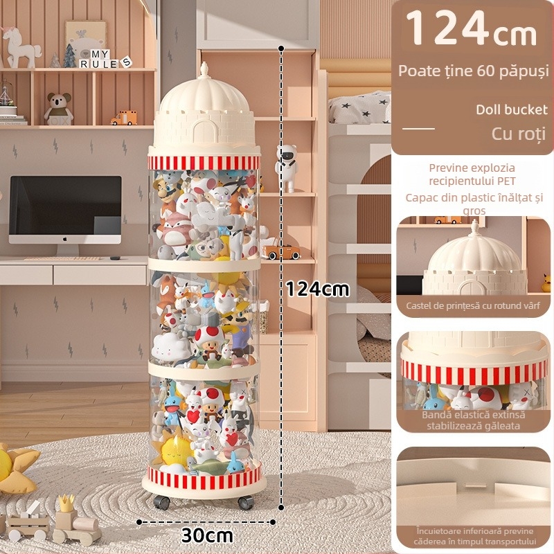 Galeată de depozitare pentru păpuși, cutie din plastic pentru organizarea jucăriilor, design multistrat (1-4 niveluri) pentru depozitare în living, stil creativ