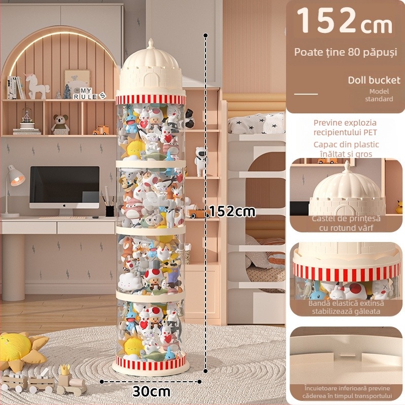 Galeată de depozitare pentru păpuși, cutie din plastic pentru organizarea jucăriilor, design multistrat (1-4 niveluri) pentru depozitare în living, stil creativ