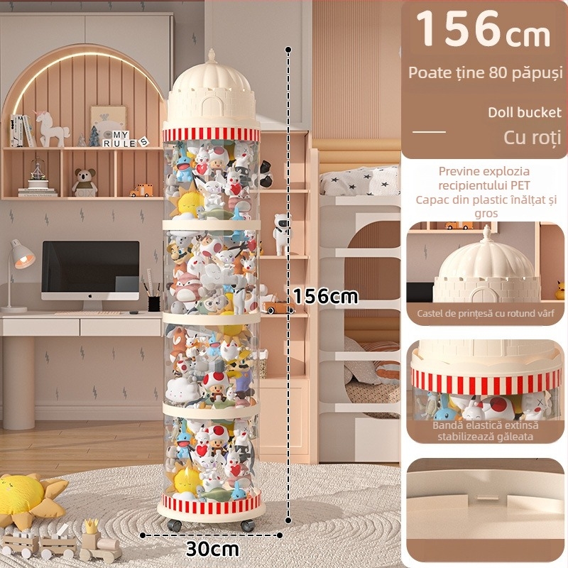 Galeată de depozitare pentru păpuși, cutie din plastic pentru organizarea jucăriilor, design multistrat (1-4 niveluri) pentru depozitare în living, stil creativ