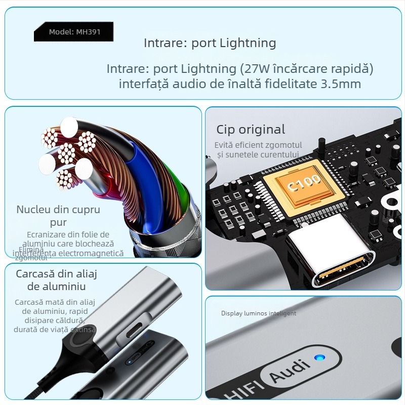 HCINOO MH391/MH392 adaptor audio pentru căști, 2 în 1 cu încărcare, compatibil Apple x-14