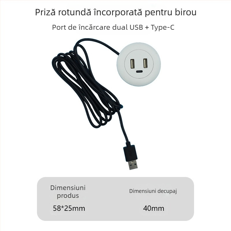 Dianpudun priză USB încorporată pentru birou cu ieșire 5V/12V DC