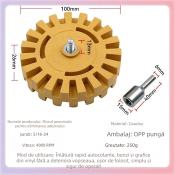 Roată din cauciuc în formă de dinți pentru îndepărtarea adezivului și a vopselei, disc pneumatic