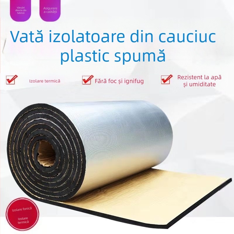 Plăcuță izolantă din cauciuc-plastic cu microporozitate, foaie rulată, pentru izolație termică și fonică; material principal: cauciuc și plastic; conductivitate termică 0.035 W/mK; formă: placă rulată