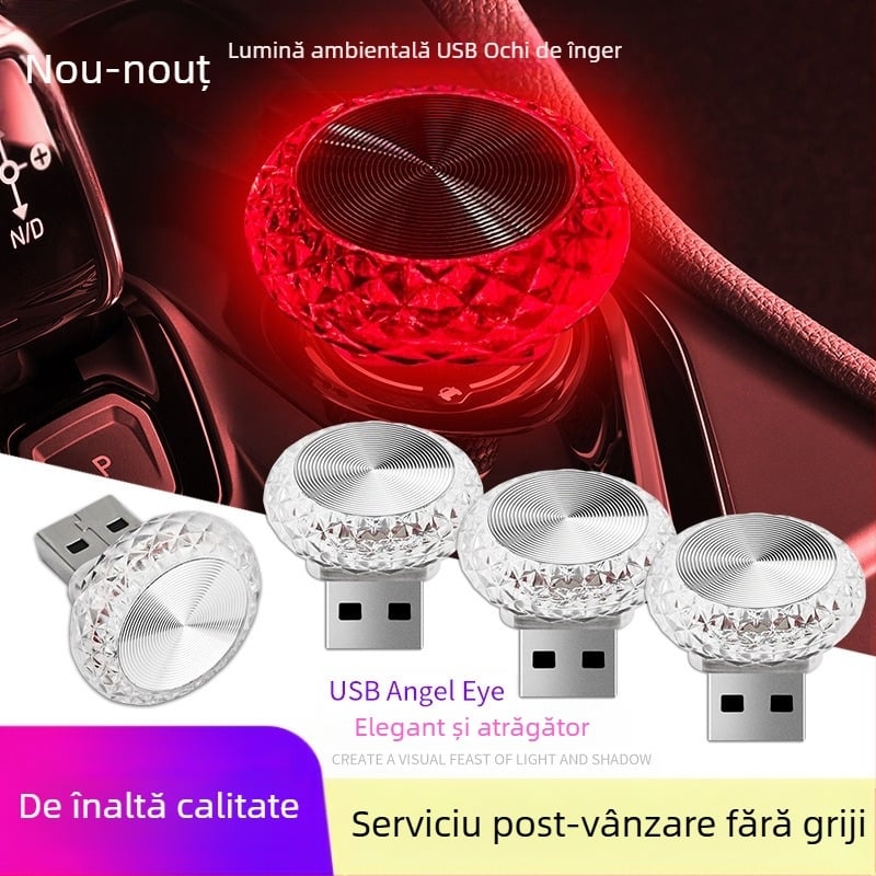 Angel Eye USB lampă ambientală pentru mașină – lampă de veghe multicoloră pentru casă și decor auto, fără cabluri