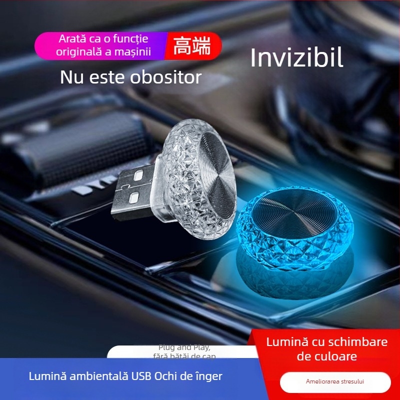 Angel Eye USB lampă ambientală pentru mașină – lampă de veghe multicoloră pentru casă și decor auto, fără cabluri