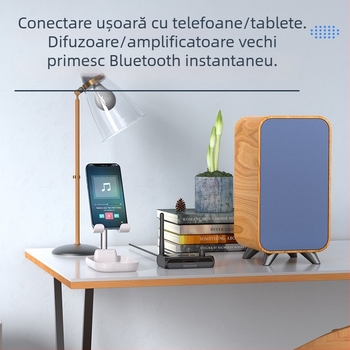 Receptor Bluetooth C36 cu afișaj digital, Bluetooth 5.3; interfețe RCA, fibră optică, coaxial, USB și AUX; redare MP3 de pe USB; Plug and Play; rază de 10 m