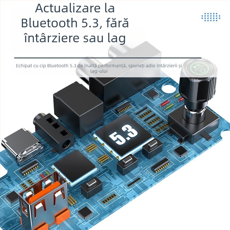 Receptor Bluetooth C36 cu afișaj digital, Bluetooth 5.3; interfețe RCA, fibră optică, coaxial, USB și AUX; redare MP3 de pe USB; Plug and Play; rază de 10 m
