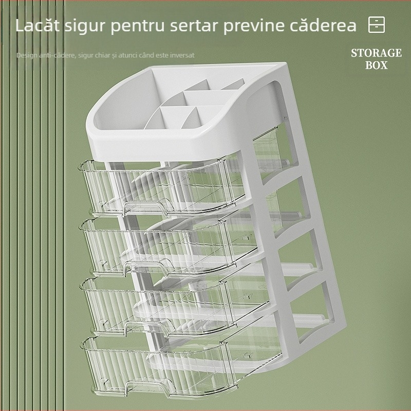 Organizator de cosmetică pentru birou, sertare transparente cu mai multe straturi, capacitate 12L, plastic PP, compartiment pentru ruj