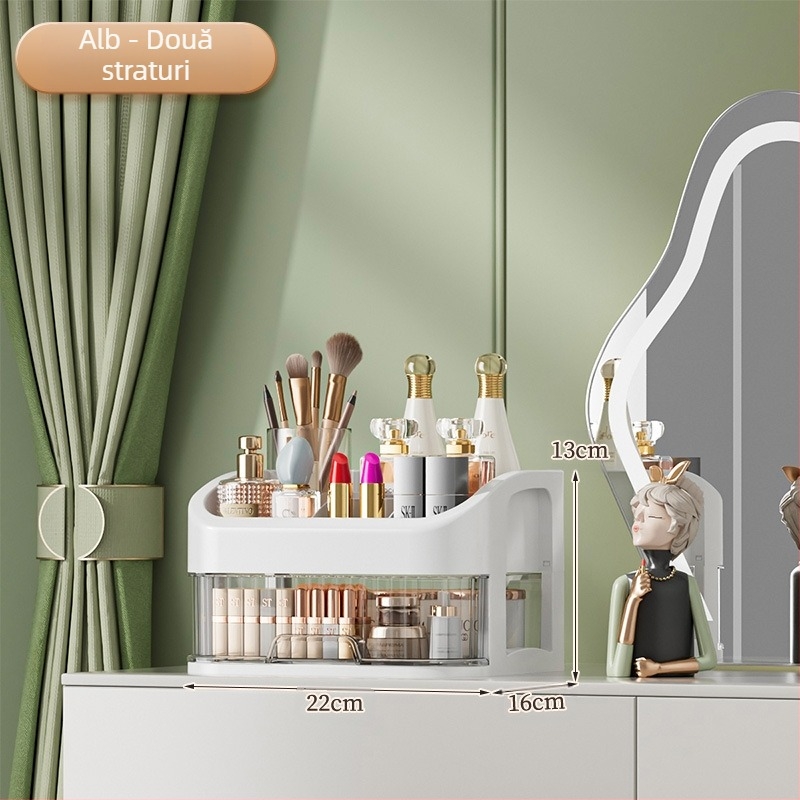 Organizator de cosmetică pentru birou, sertare transparente cu mai multe straturi, capacitate 12L, plastic PP, compartiment pentru ruj