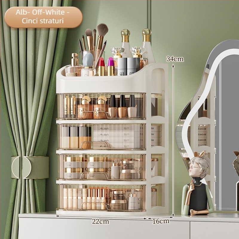 Organizator de cosmetică pentru birou, sertare transparente cu mai multe straturi, capacitate 12L, plastic PP, compartiment pentru ruj