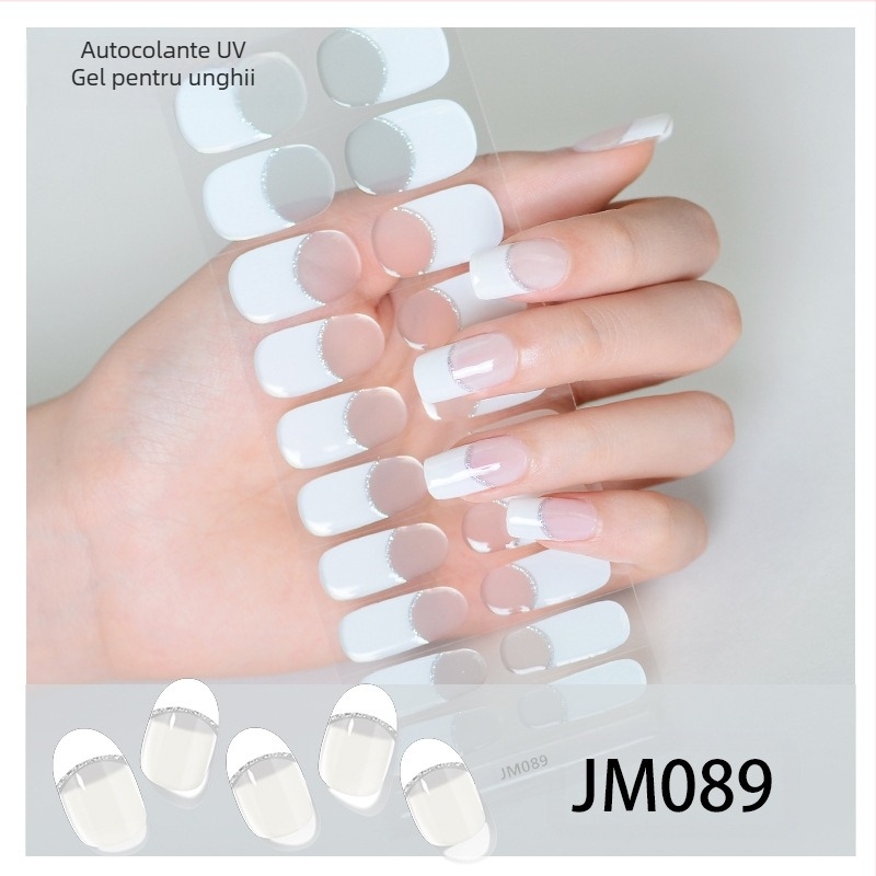 XT Stickere pentru unghii cu gel semi-întărit – activate cu lampă UV, stil French, modele: trandafiri, marmură, flori