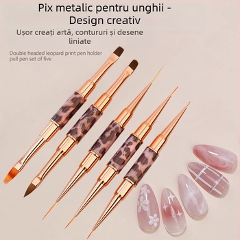 Minychi set de 5 instrumente pentru artă unghii cu mânere metalice lungi, vârf plat pentru gradient și linii fine