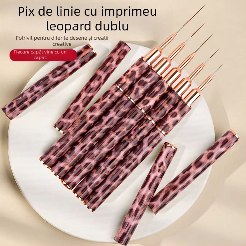 Minychi set de 5 instrumente pentru artă unghii cu mânere metalice lungi, vârf plat pentru gradient și linii fine