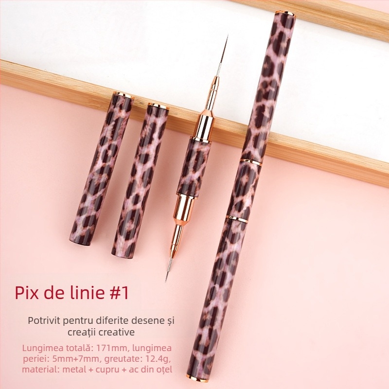 Minychi set de 5 instrumente pentru artă unghii cu mânere metalice lungi, vârf plat pentru gradient și linii fine