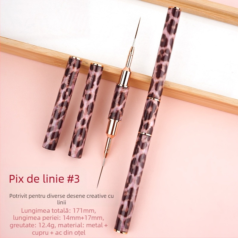 Minychi set de 5 instrumente pentru artă unghii cu mânere metalice lungi, vârf plat pentru gradient și linii fine
